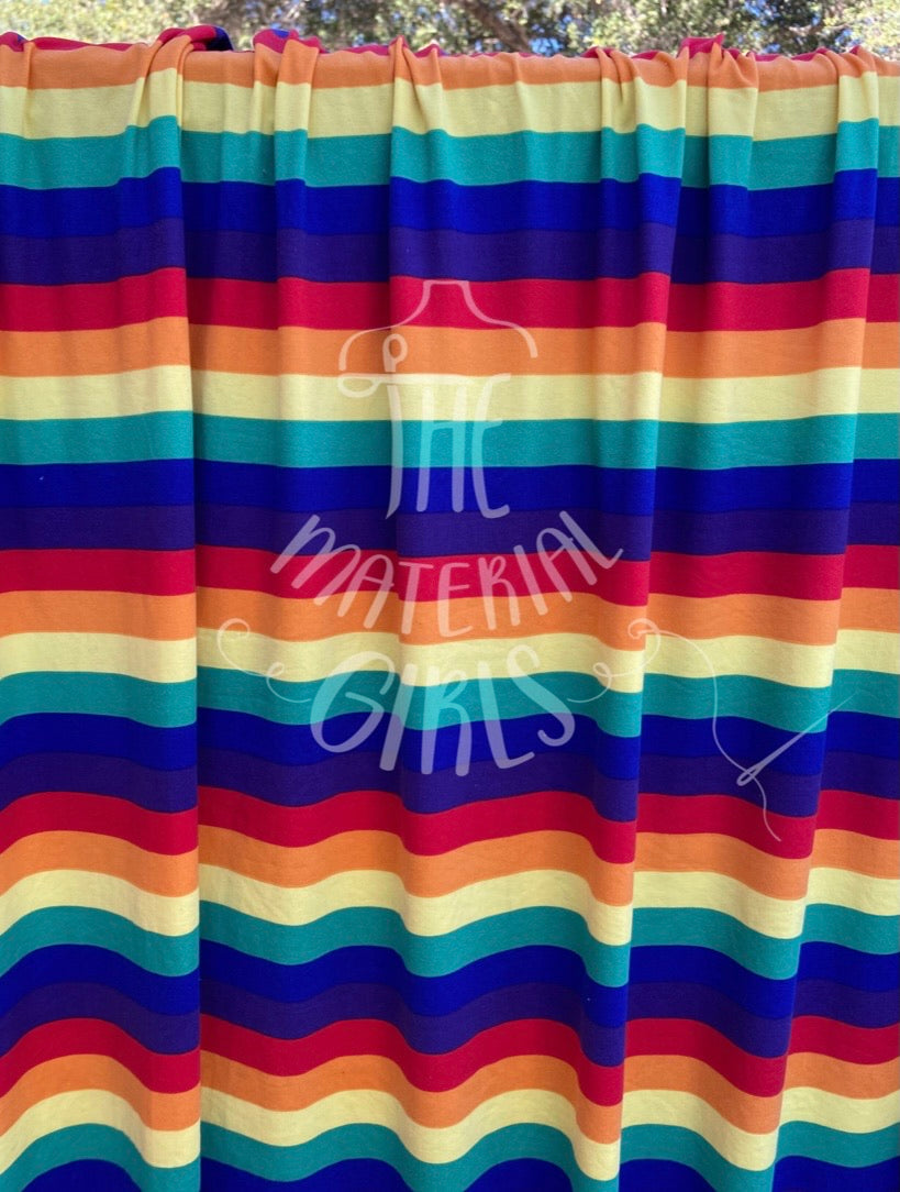 Primary Rainbow Stripe Double Brushed Polyester Spandex
